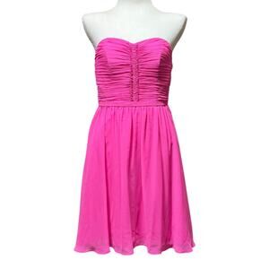 Alfred Angelo Strapless Pleated Chiffon Dress Fuchsia 6
